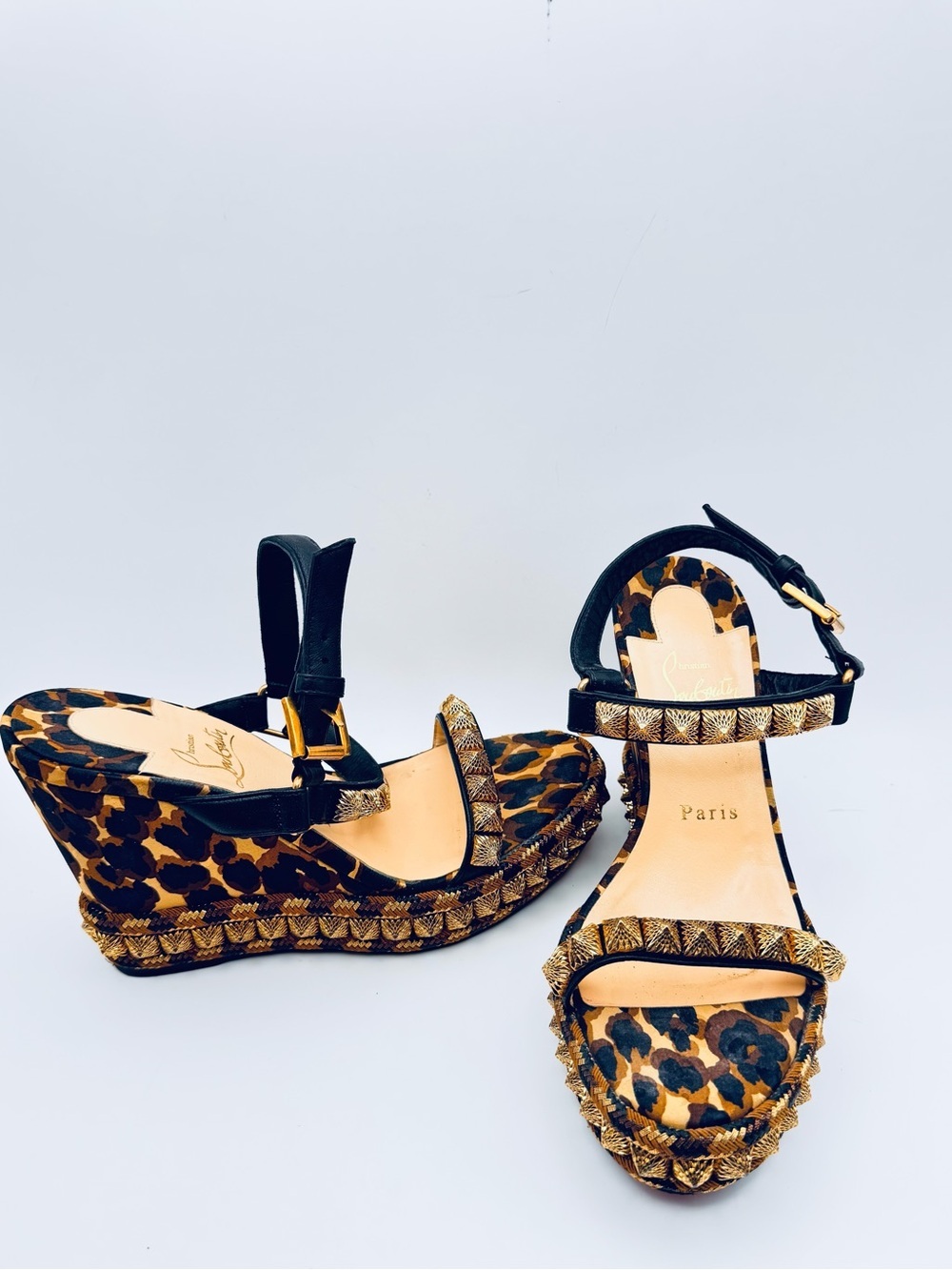 Christian Louboutin Pira Ryad 110 Leopard Espadrille Wedge Sandals Sz 37